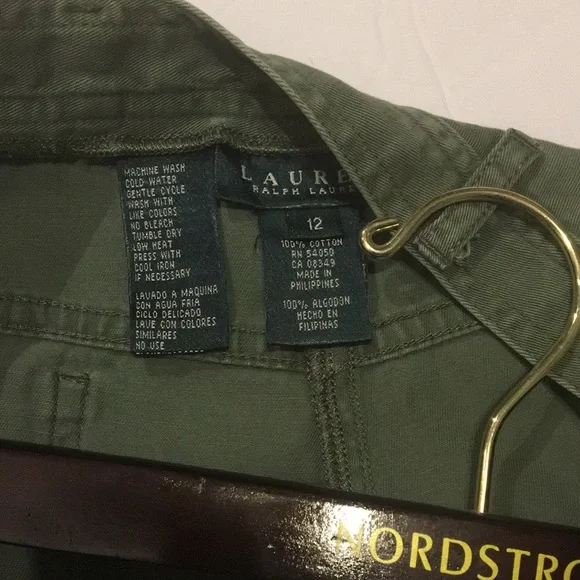 RL Vintage CARGO RALPH LAUREN WIDE LEG Army Green PANTS Raw Hem Size 12 - Picture 10 of 14